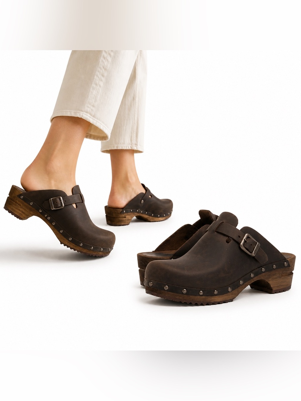 NEW Oiled Leather Women's Clogs in Antique Brown Size 40 9.5 GORG! - Picture 2 of 8